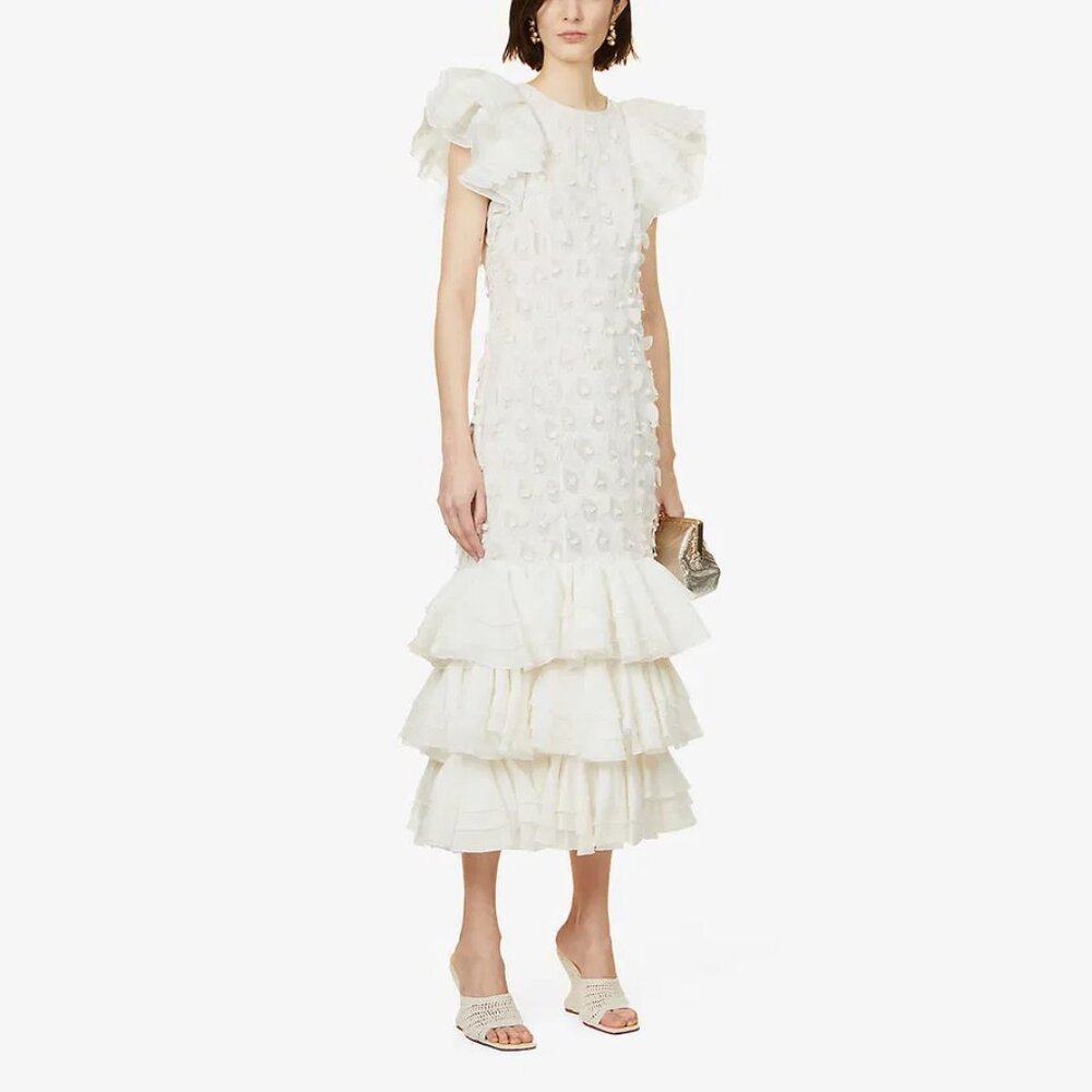 Zimmermann Dancer Frilled Georgette Maxi Gown Natural AU 0 US 4 NEW NWT
